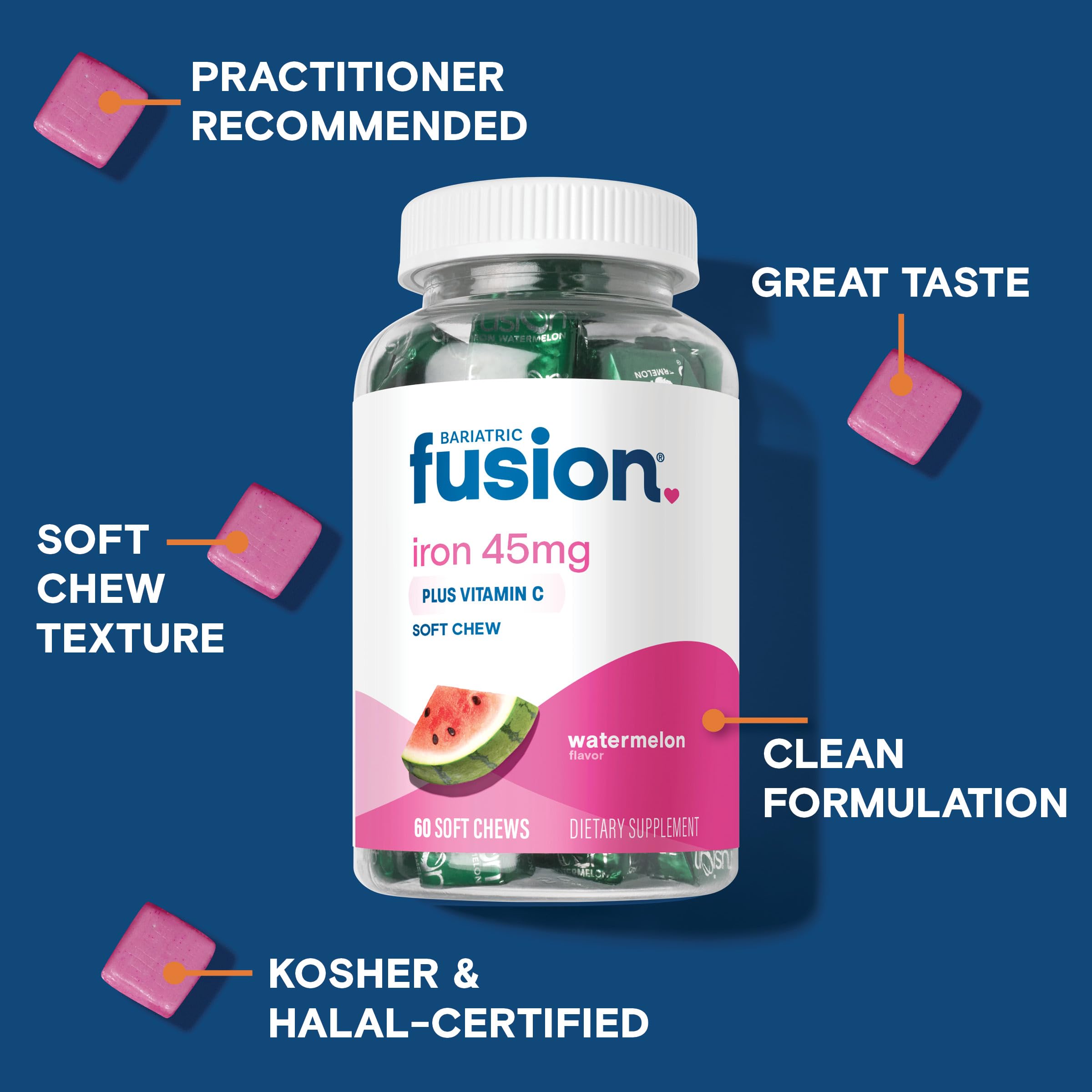 Bariatric Fusion masticable envuelto individualmente para llevar y dosificar fácilmente