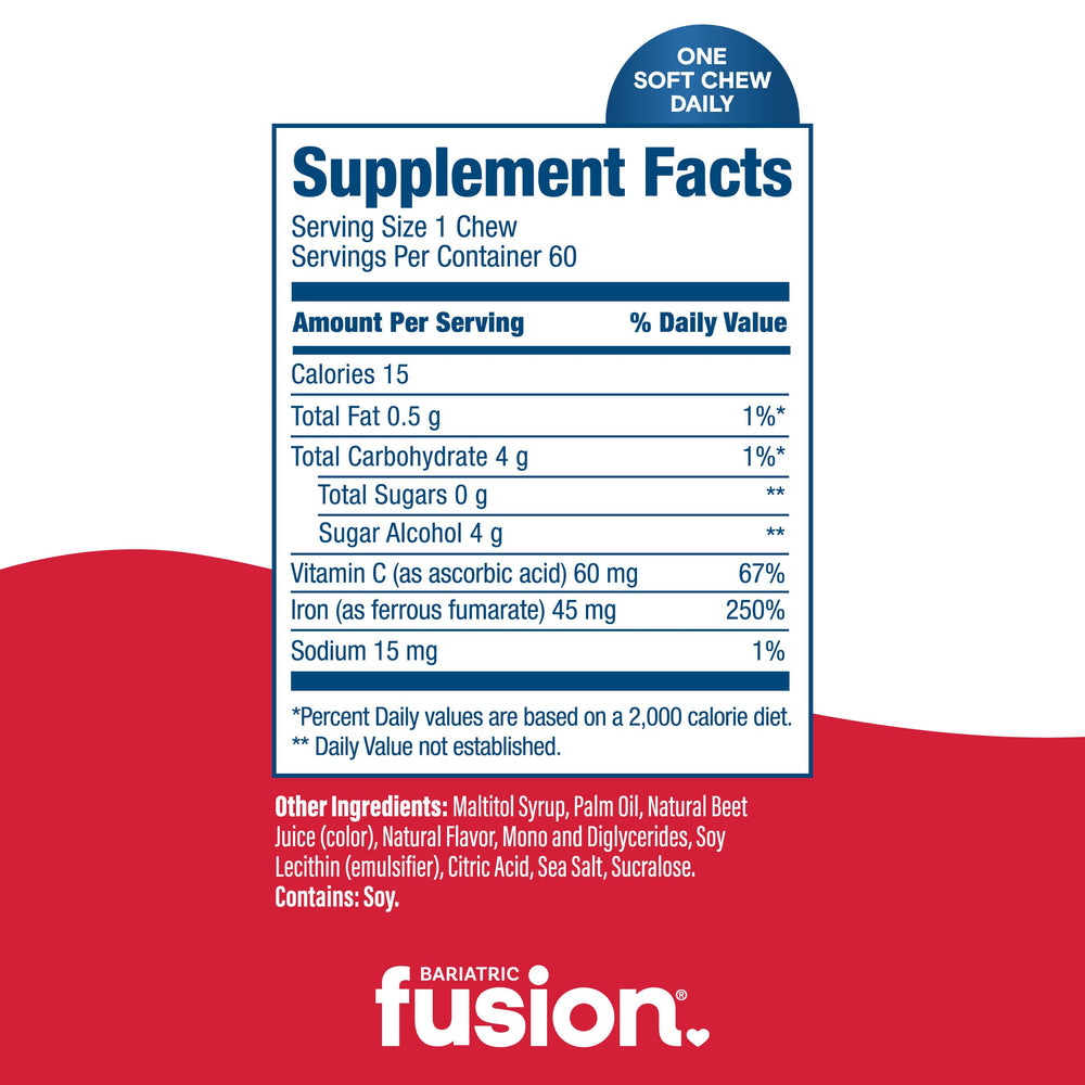 Bariatric Fusion masticable envuelto individualmente para higiene