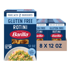 Barilla rotini frente del empaque mostrando marca y beneficio sin gluten