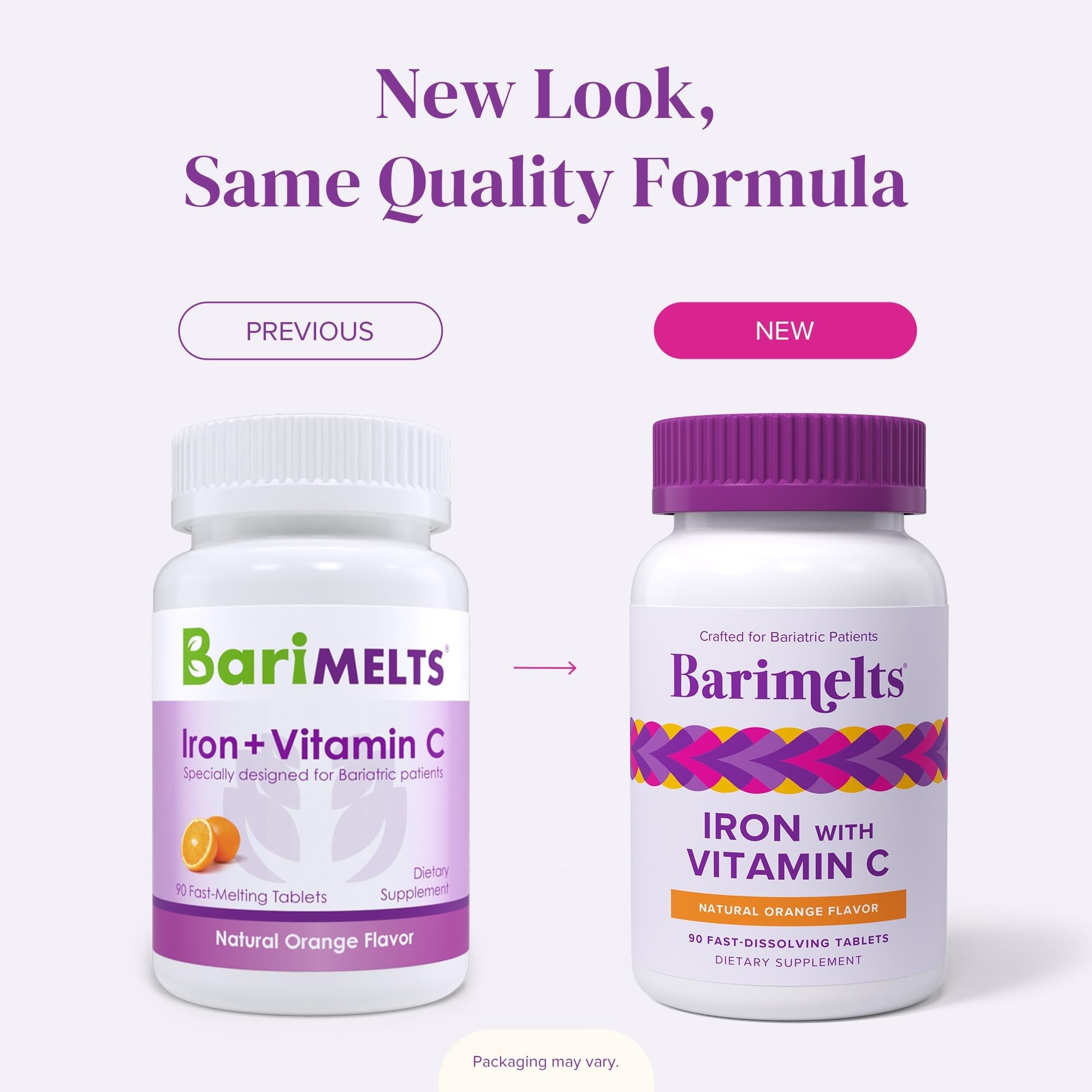 Barimelts bottle with lid open revealing tablets to show quantity and storage