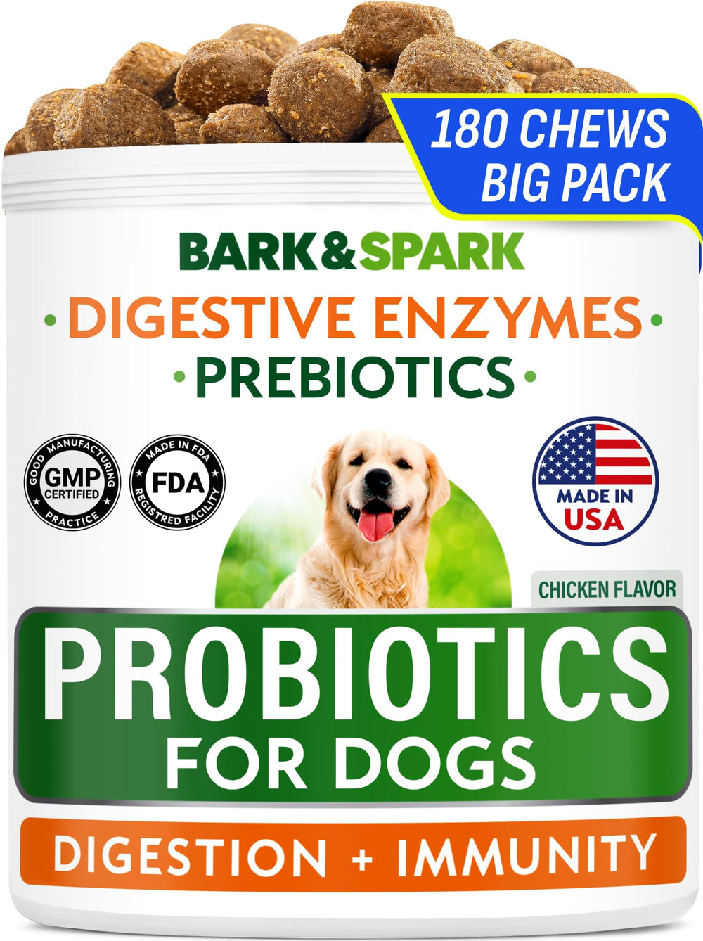 BARK&SPARK envase frontal con 180 masticables y beneficio de suministro prolongado