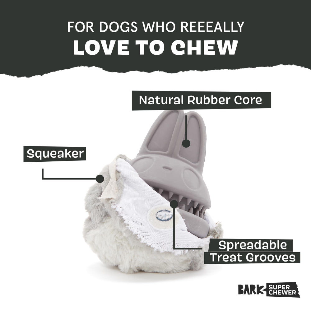 BarkBox detalle del núcleo de caucho natural que resiste masticación intensa
