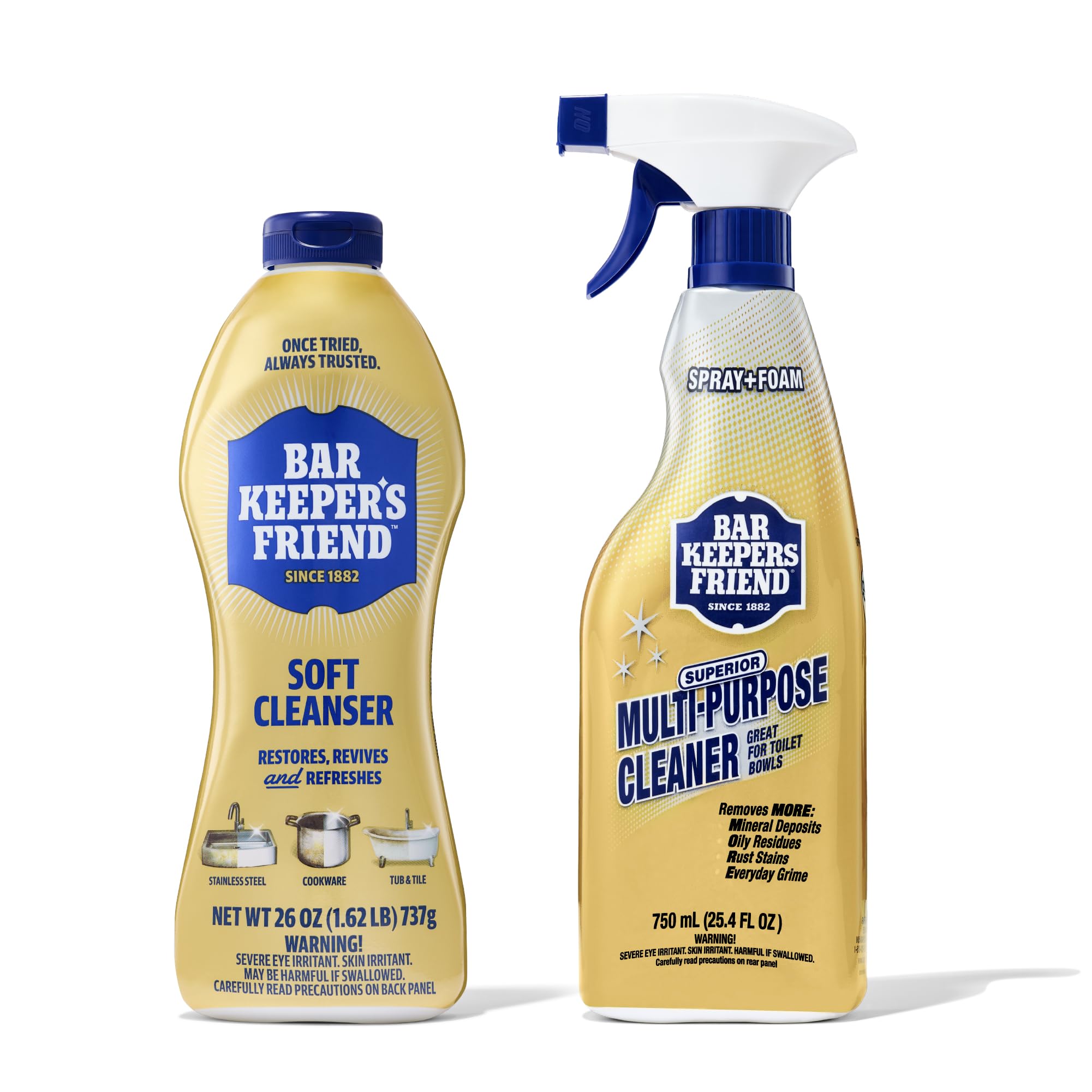 Bar Keepers Friend pack frontal mostrando ambos envases y beneficios claros