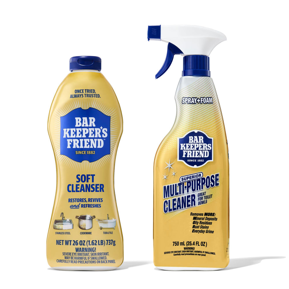 Bar Keepers Friend pack frontal mostrando ambos envases y beneficios claros