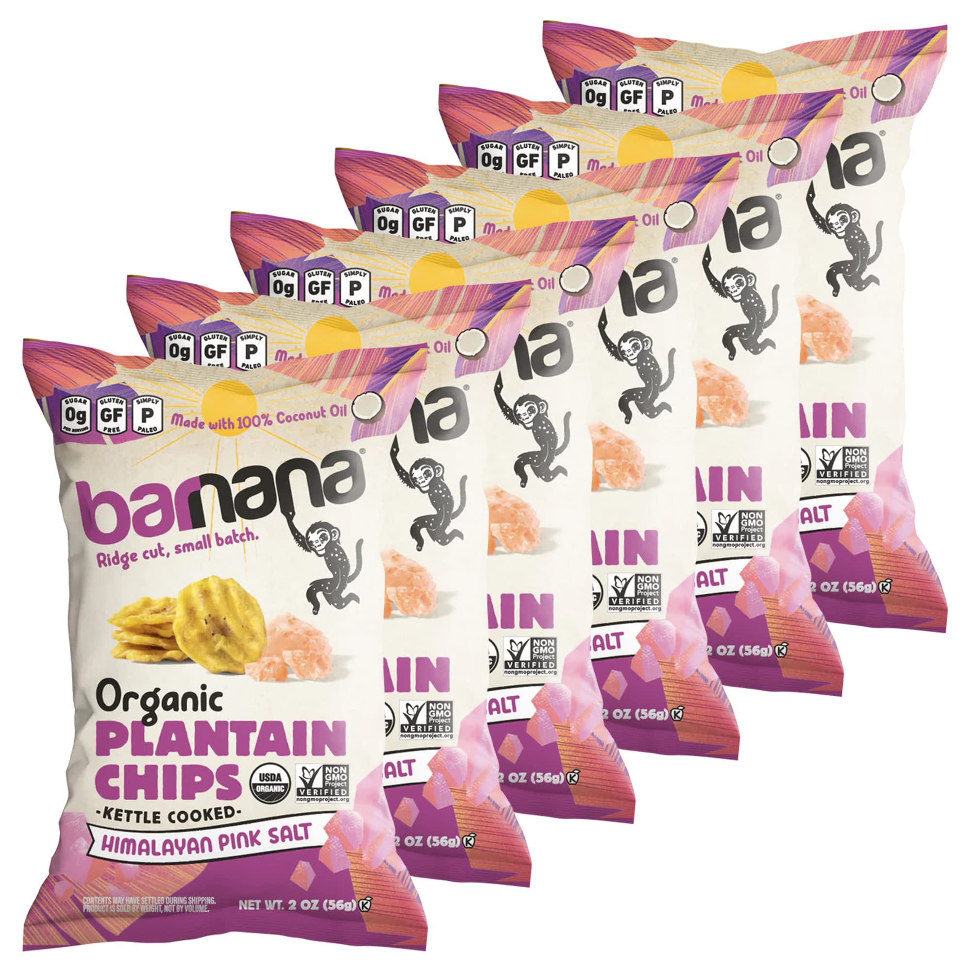 Barnana vista frontal del empaque mostrando snack crujiente y sello orgánico