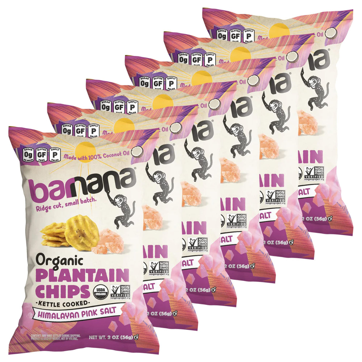 Barnana vista frontal del empaque mostrando snack crujiente y sello orgánico