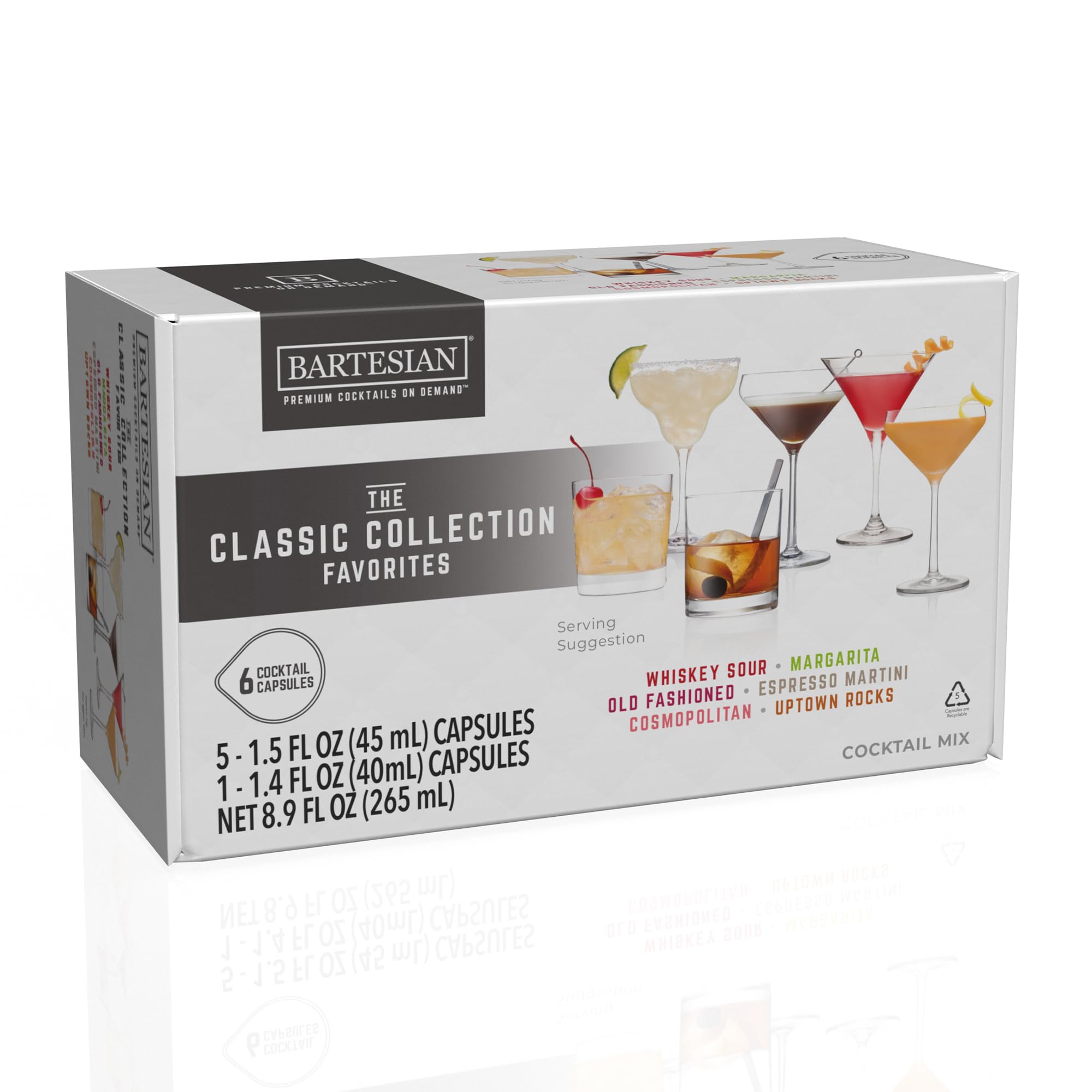Bartesian paquete The Classic Collection mostrando las seis cápsulas y variedad de sabores