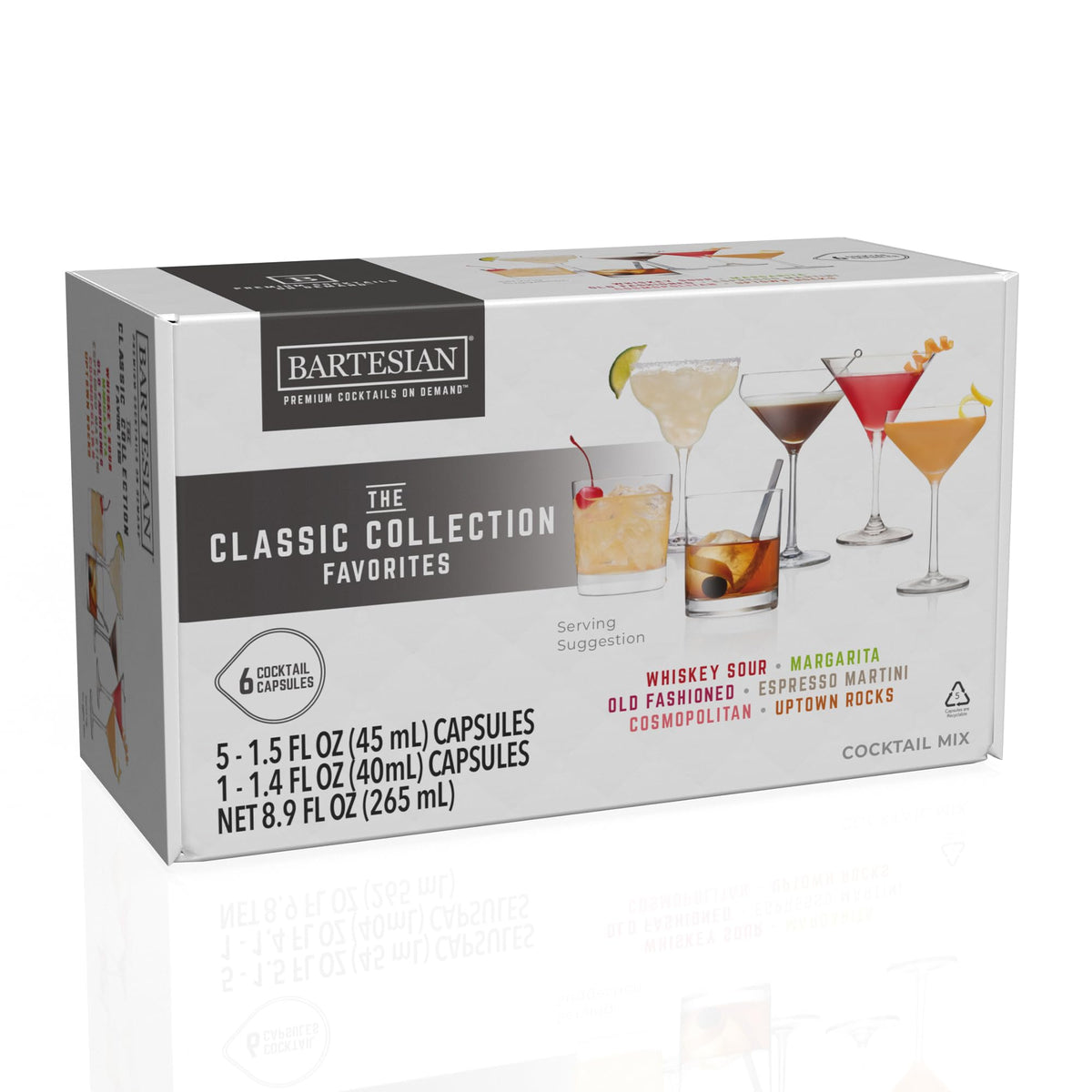 Bartesian paquete The Classic Collection mostrando las seis cápsulas y variedad de sabores
