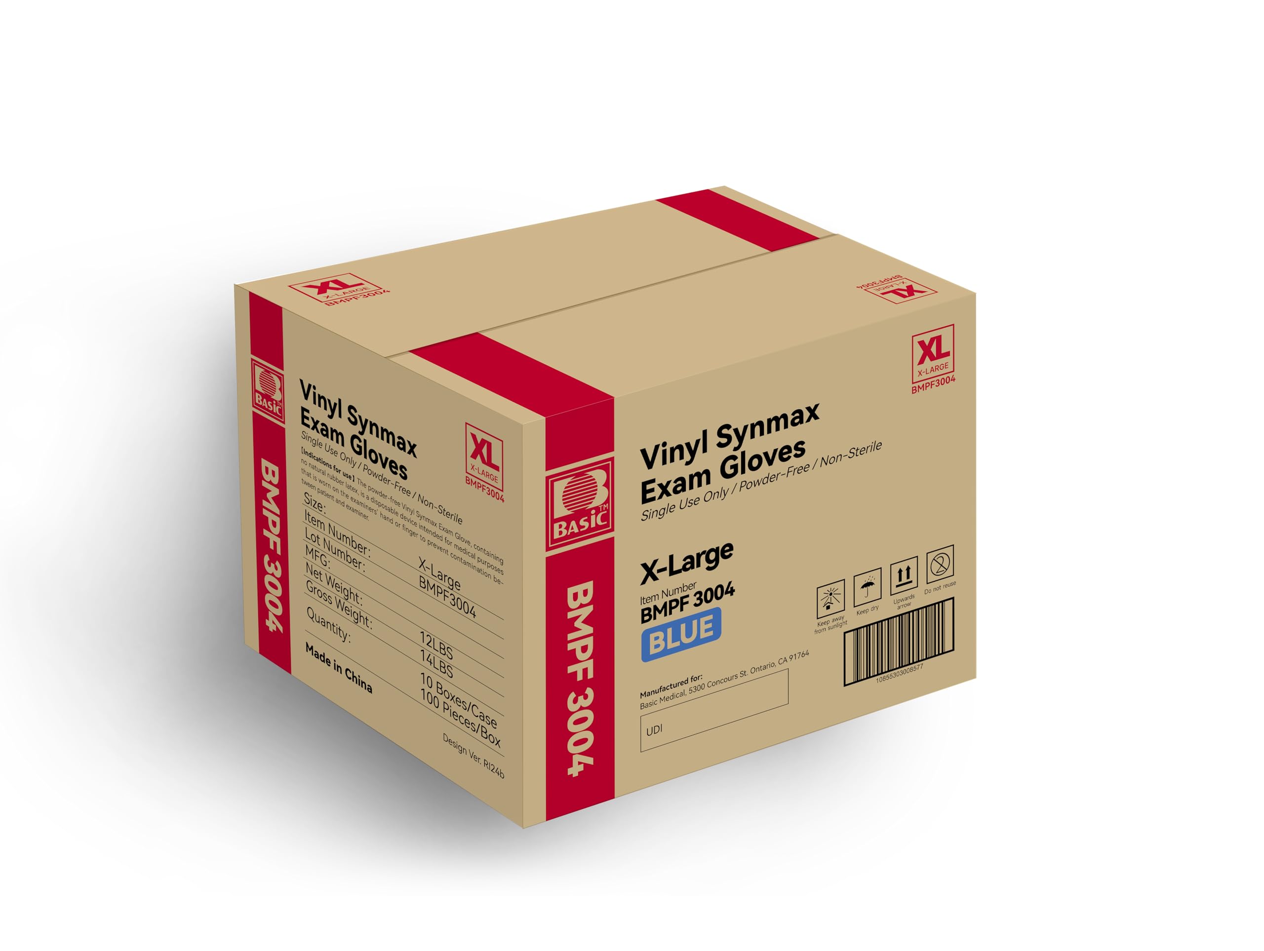 Intco Basic Medical caja frontal de guantes Synmax XL mostrando diseño y color codificado