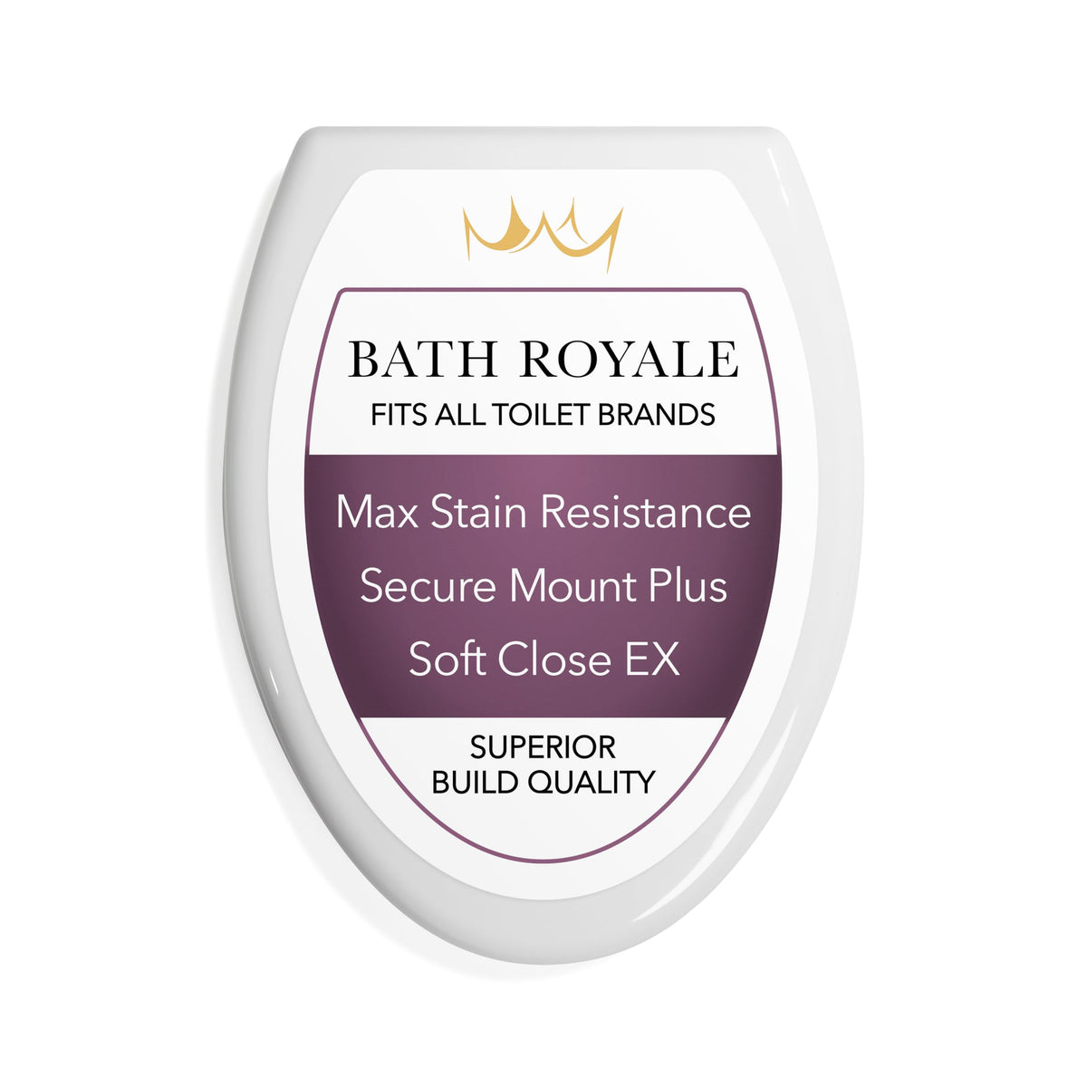Bath Royale vista frontal del asiento blanco, apariencia sólida y limpia