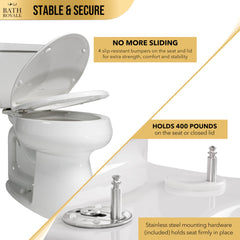 Bath Royale asiento instalado en inodoro elongado, ajuste firme y estético