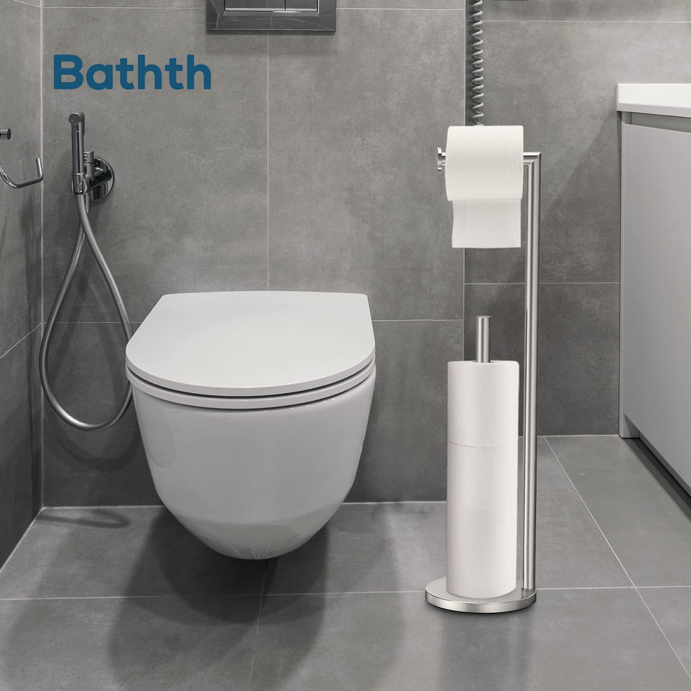 Bathth base mostrando almacenamiento seguro de tres rollos como repuesto