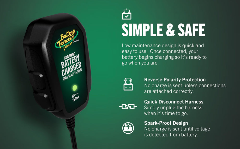 Battery Tender LED bicolor que indica el estado de carga y protección activa