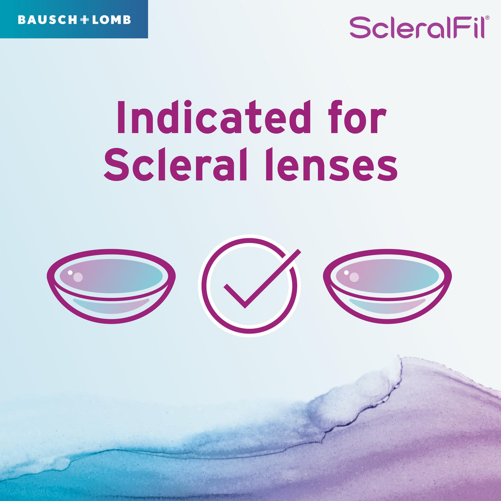 Bausch + Lomb close-up of a single 10ml vial highlighting sterile preservative-free saline benefit