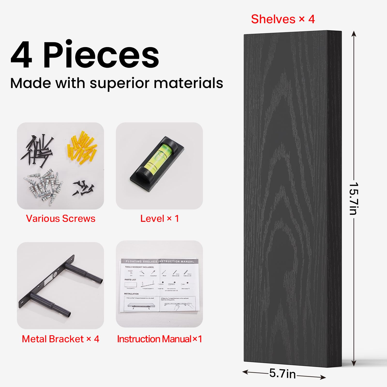 BAYKA paquete de hardware incluido mostrando tornillos y tacos útiles