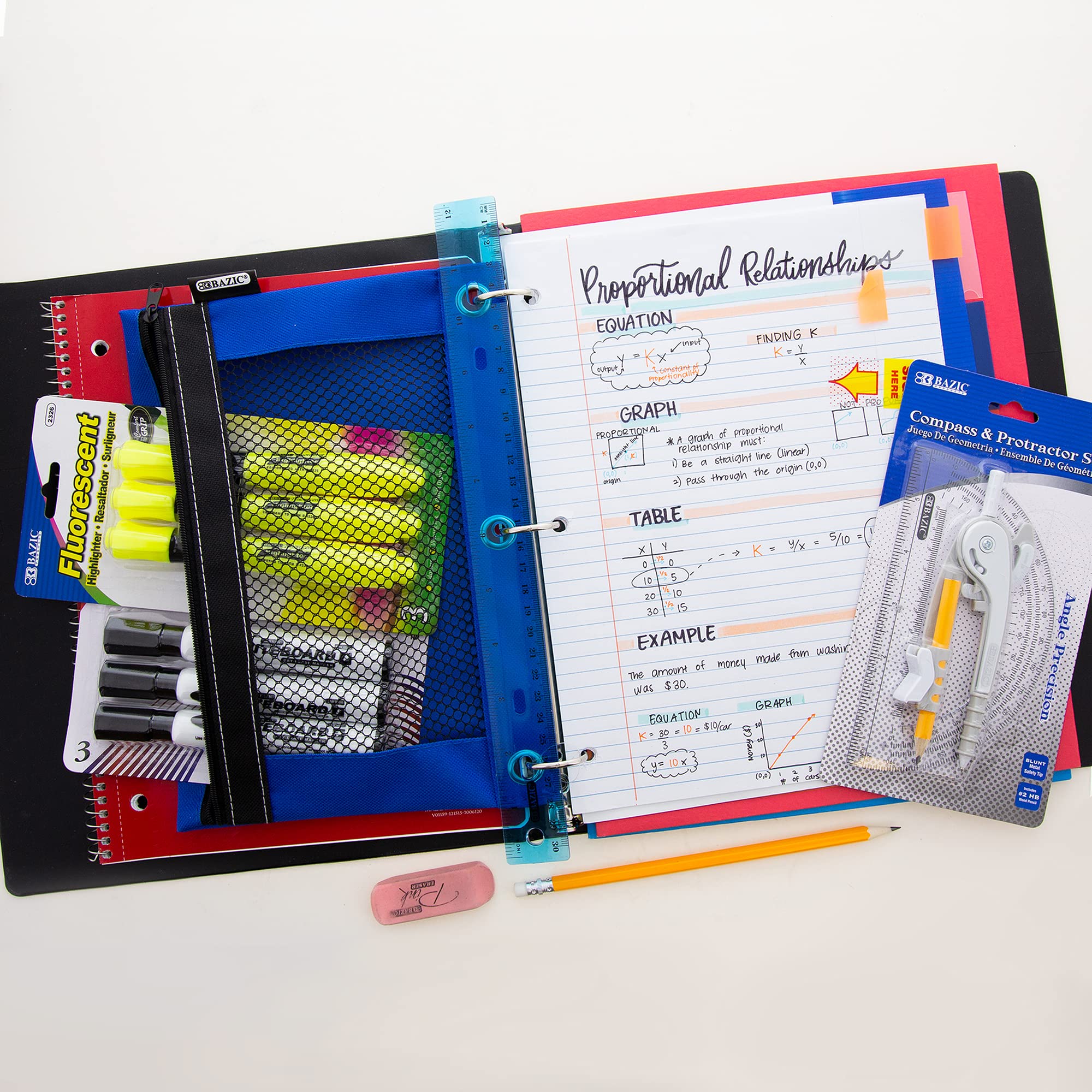BAZIC PRODUCTS lápices, bolígrafos y marcadores agrupados, listos para estudiar
