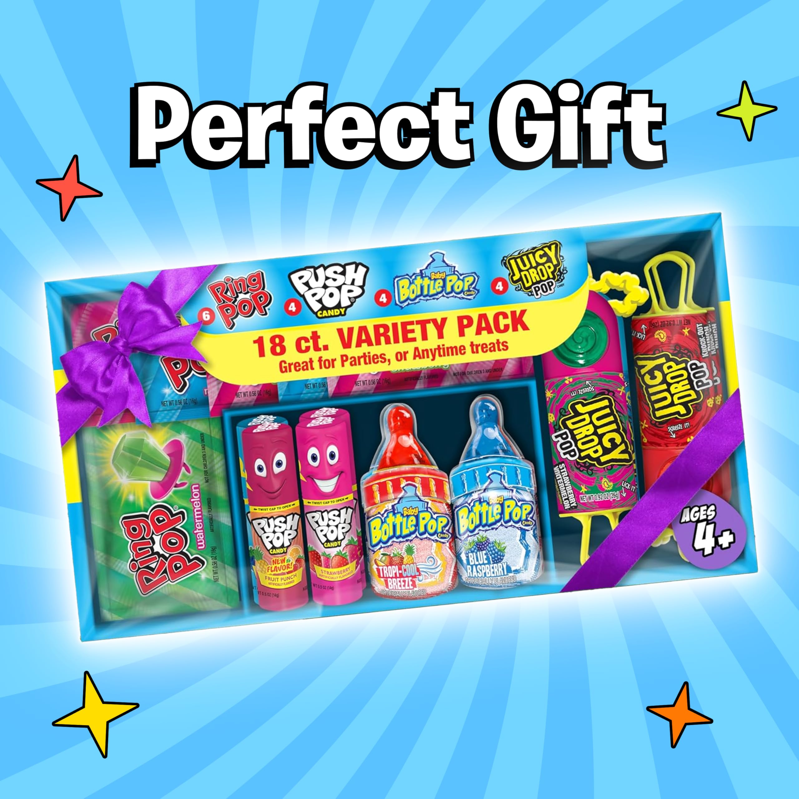 Bazooka Candy Brands Push Pop abierto, fácil de usar y repostear golosina