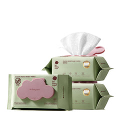 bc babycare paquete frontal mostrando 240 toallitas y tapa flip-top, práctico
