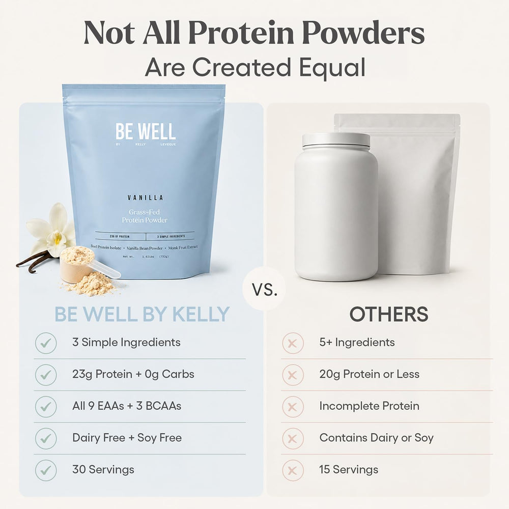 Be Well by Kelly batido de vainilla servido, muestra saciedad y sabor natural