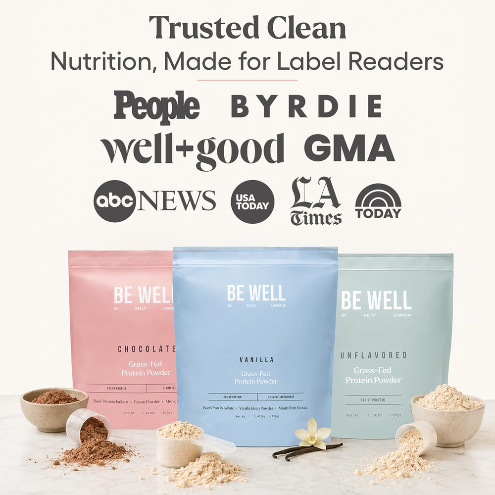 Be Well by Kelly porción medida junto a frutas para comparar tamaño real de servicio