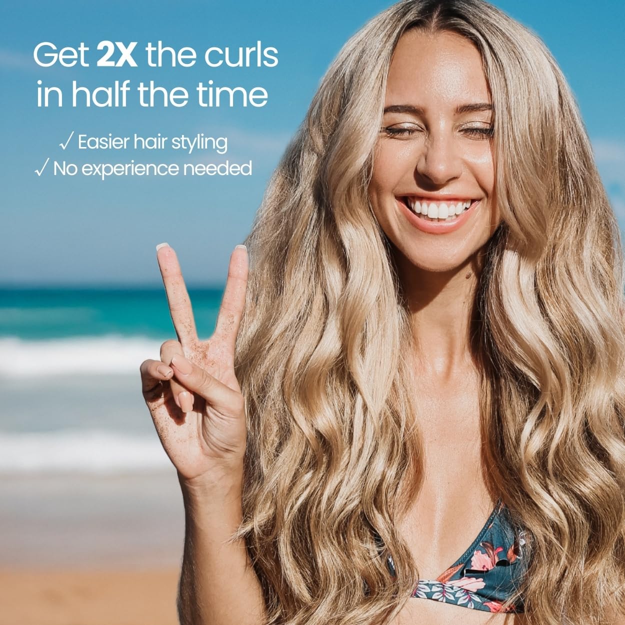 Beachwaver B1 en uso sobre modelo creando rizos definidos y consistentes