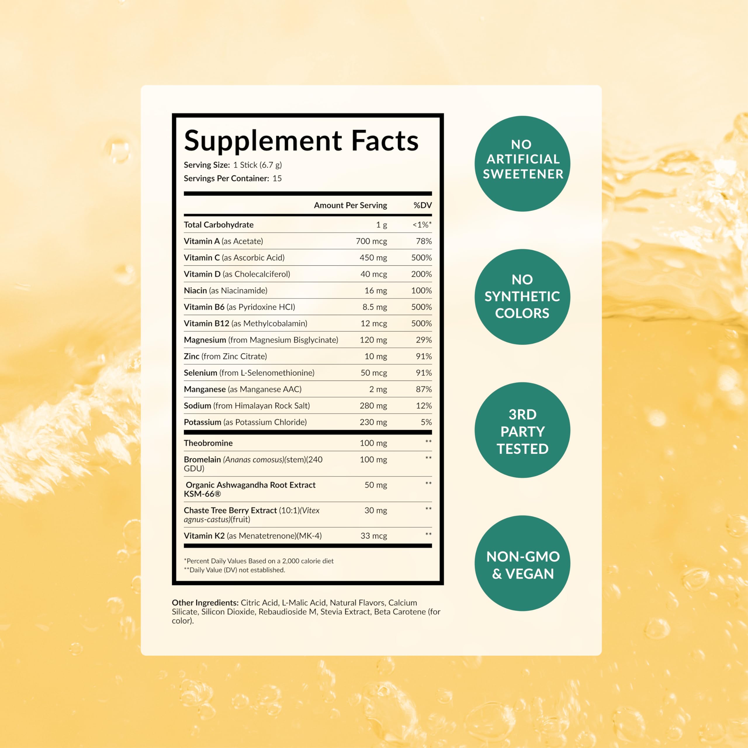 BEAM Glow etiqueta con información nutricional y lista de ingredientes, transparencia
