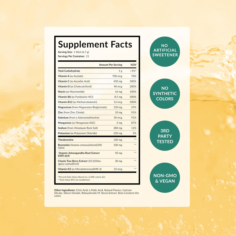 BEAM Glow etiqueta con información nutricional y lista de ingredientes, transparencia