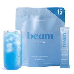 BEAM frasco frontal con diseño y sabor frambuesa azul, muestra presentación atractiva