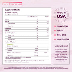 Bear Balanced etiqueta con lista de ingredientes y beneficios claros