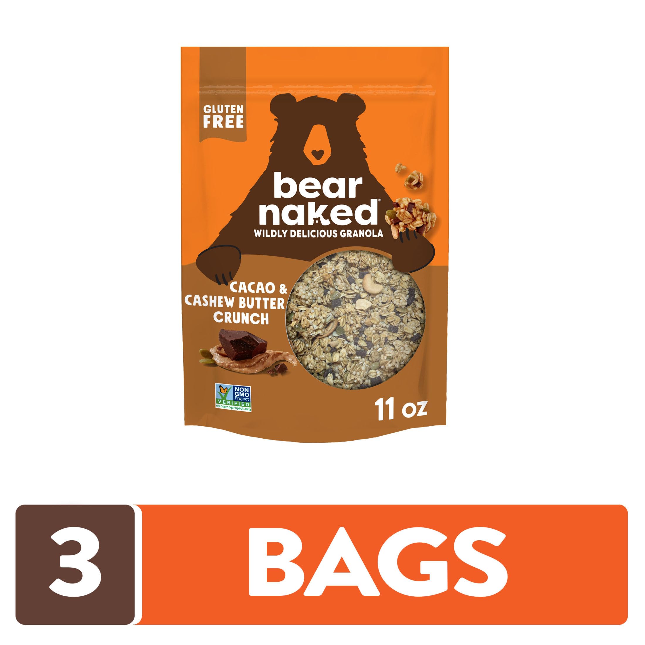Bear Naked bol servido con leche y frutas, desayuno nutritivo y rápido