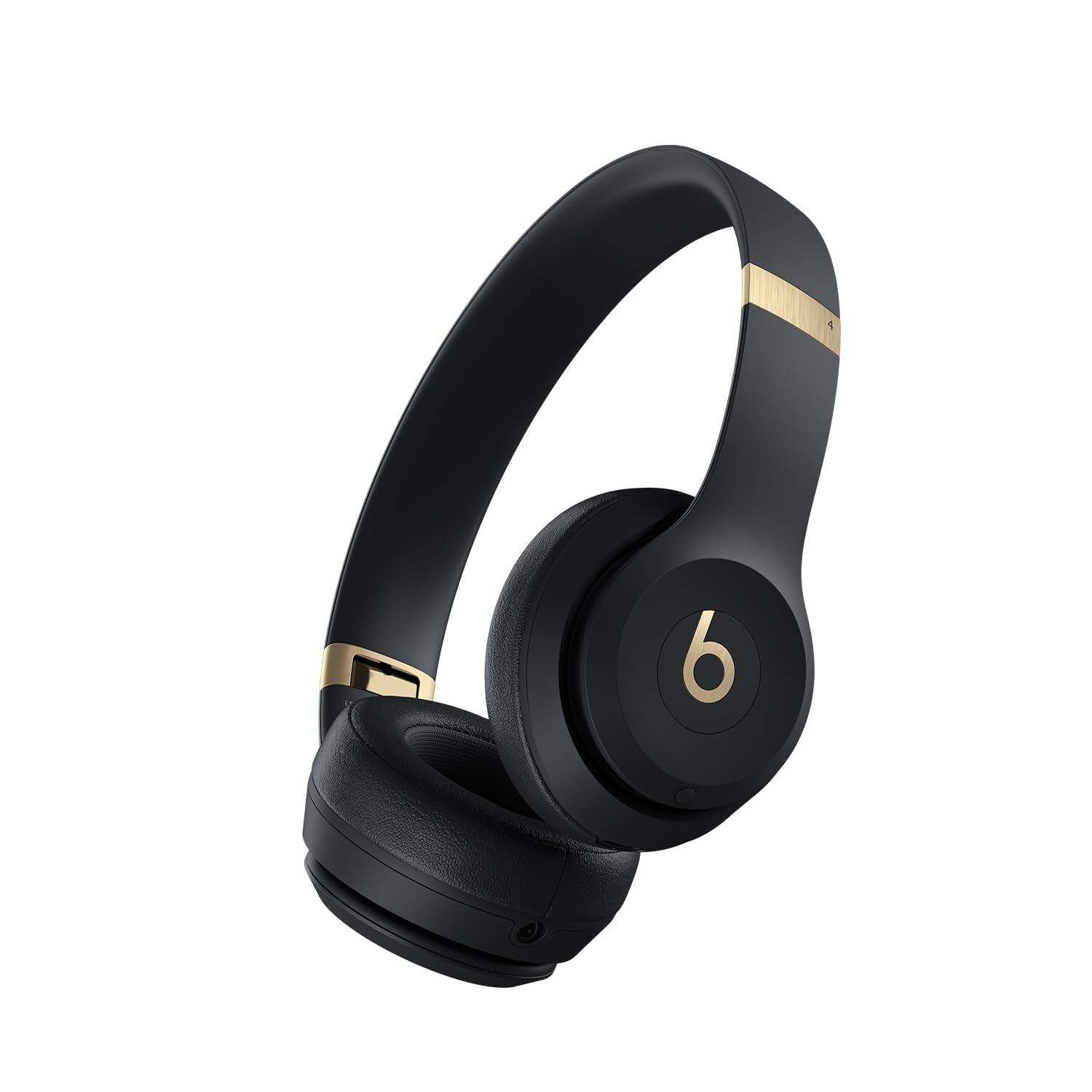 Beats Solo 4 frontal en negro y dorado mostrando diseño y estilo mejora tu look
