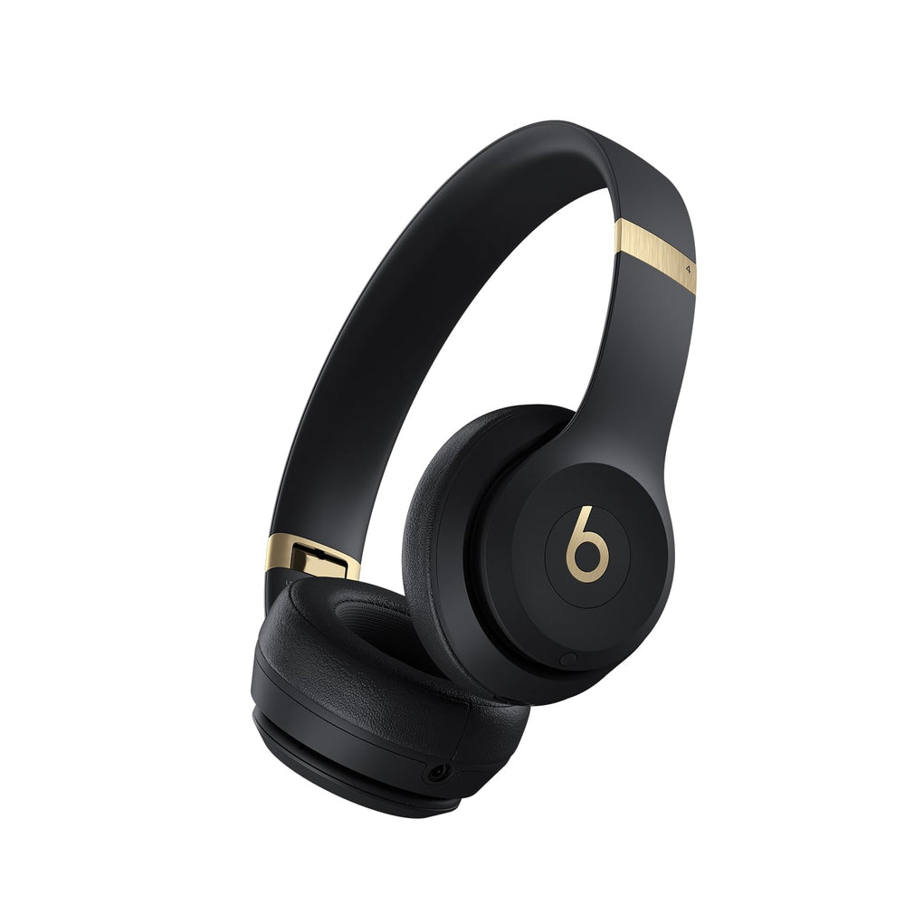 Beats Solo 4 frontal en negro y dorado mostrando diseño y estilo mejora tu look