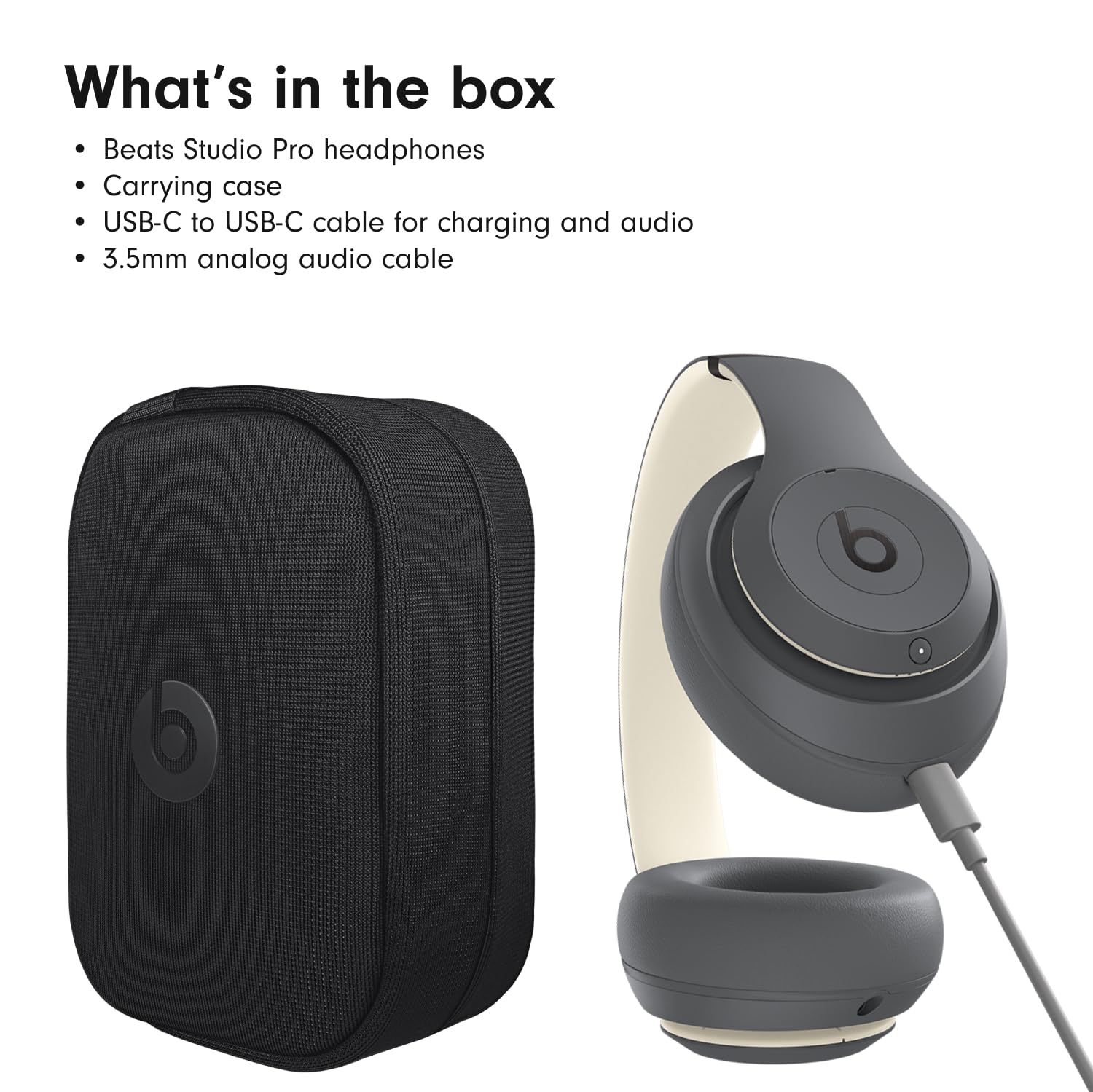 Estuche tejido de transporte con Beats Studio Pro Sand Gray listo para viaje