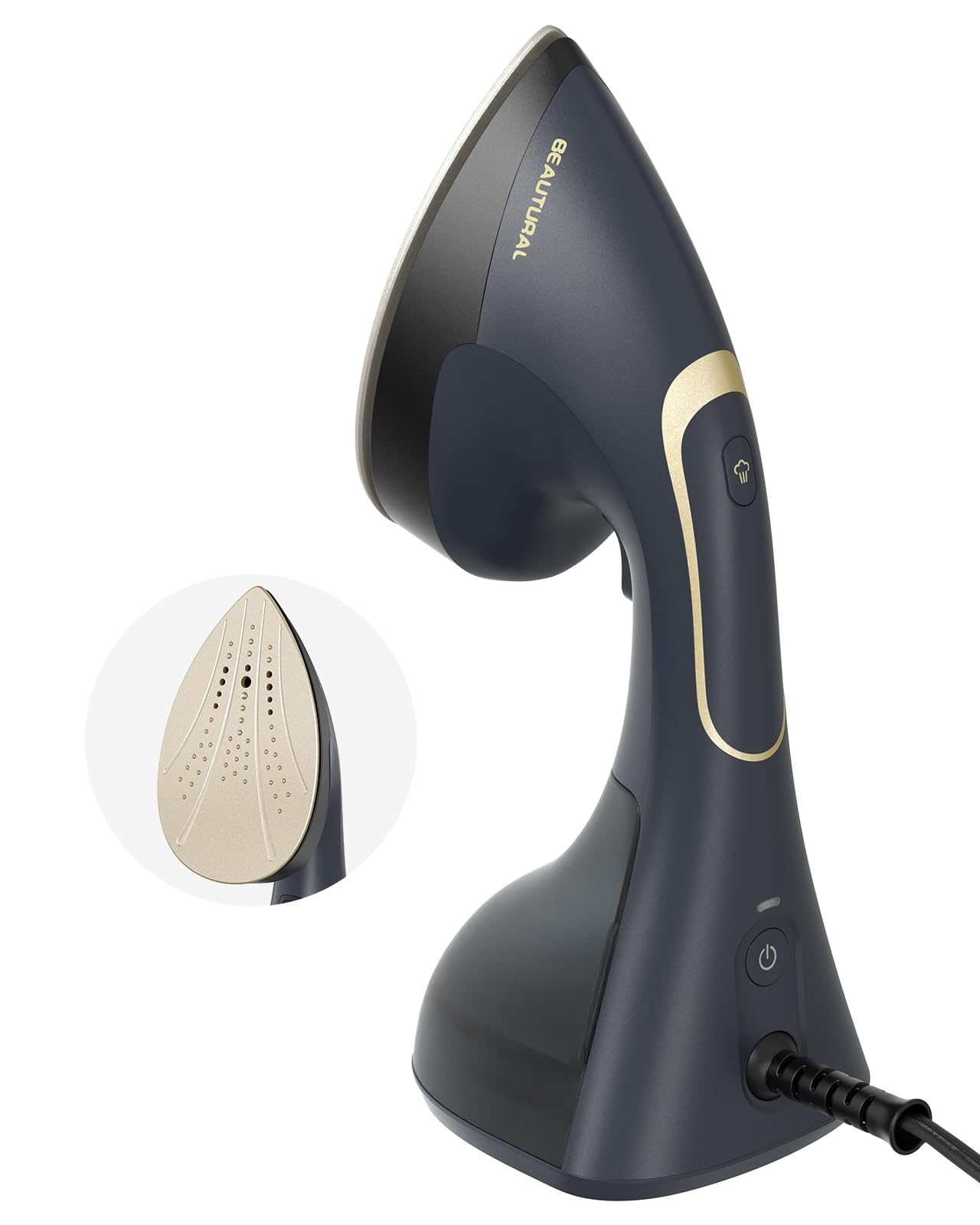 BEAUTURAL vista frontal del vaporizador 2 en 1 con diseño navy y ergonomía mejorada