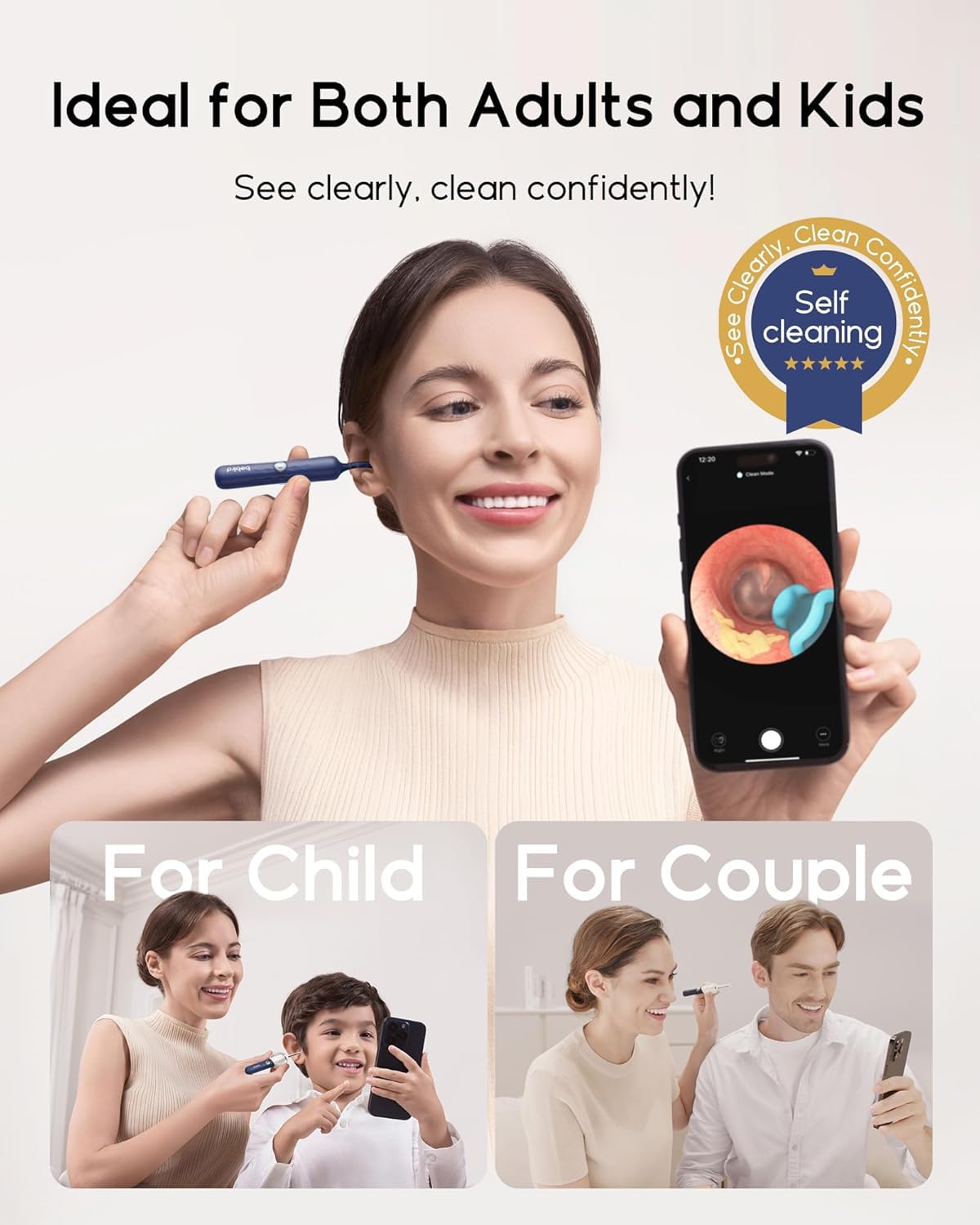 BEBIRD detalle del cabezal de cámara flexible, muestra lente 3P para definición