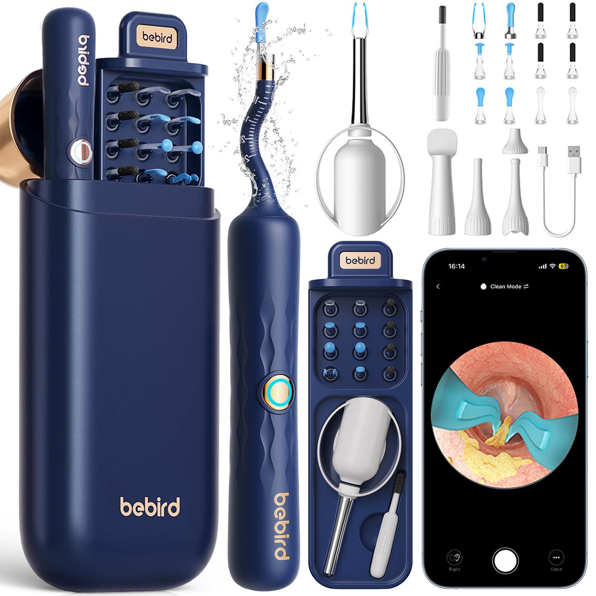 BEBIRD vista frontal del estuche con kit organizado, facilita almacenamiento seguro