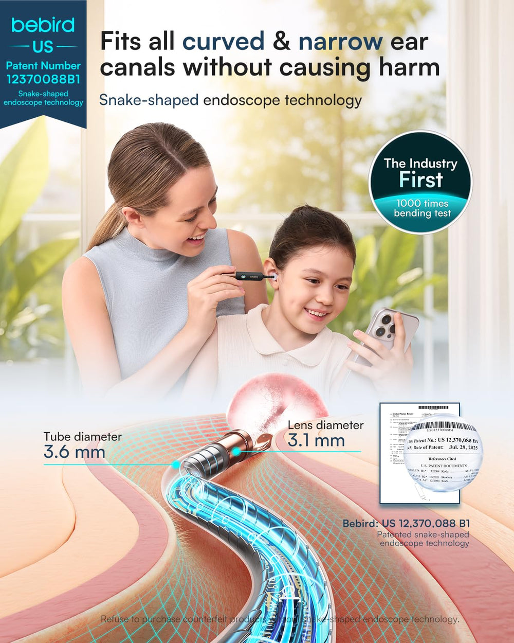 BEBIRD pinzas suaves en uso, sujetan cerumen sin raspar ni causar dolor