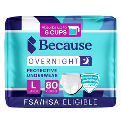 Because paquete frontal mostrando 80 piezas y beneficio de protección nocturna