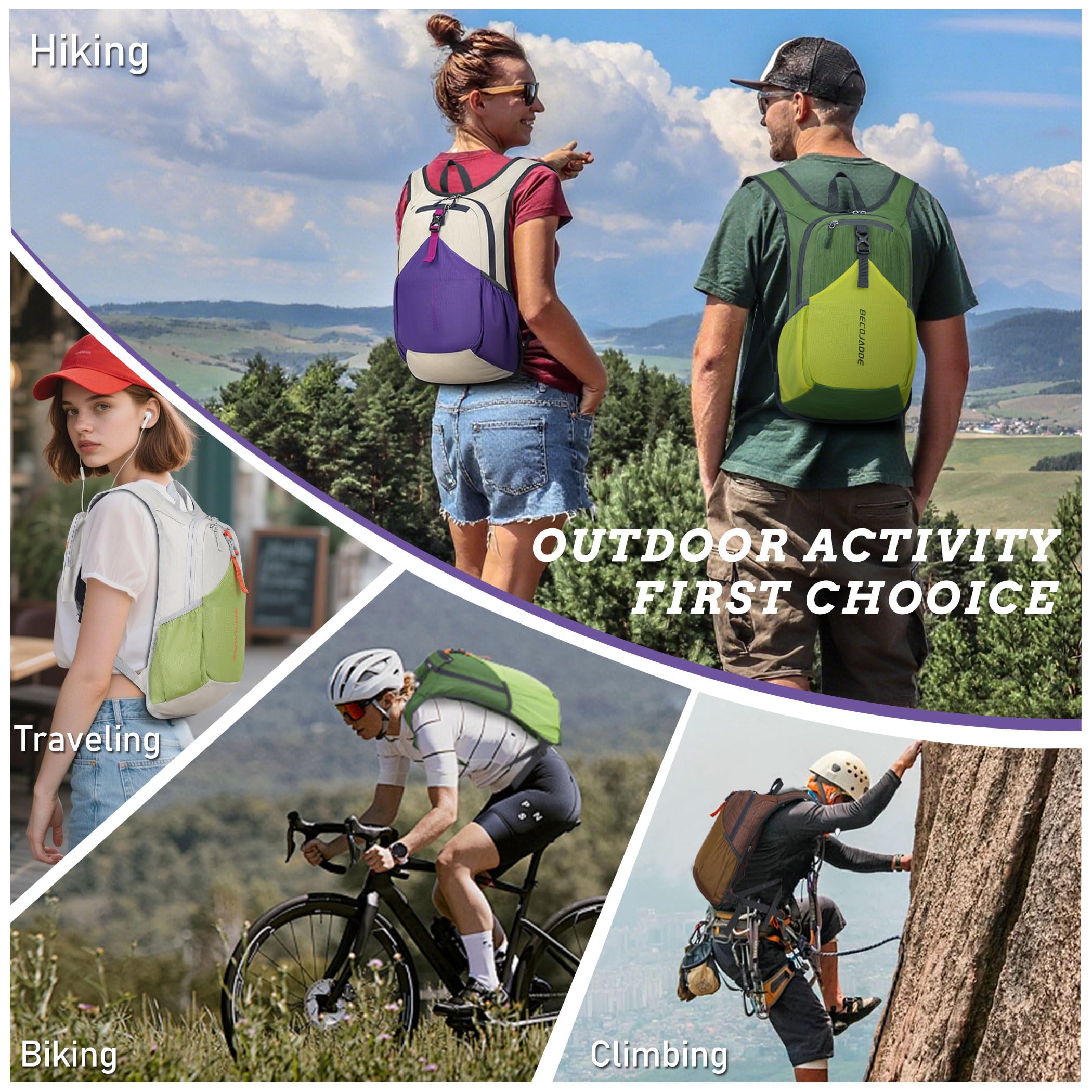 BECOJADDE worn on a hiker on trail illustrating hands-free convenience