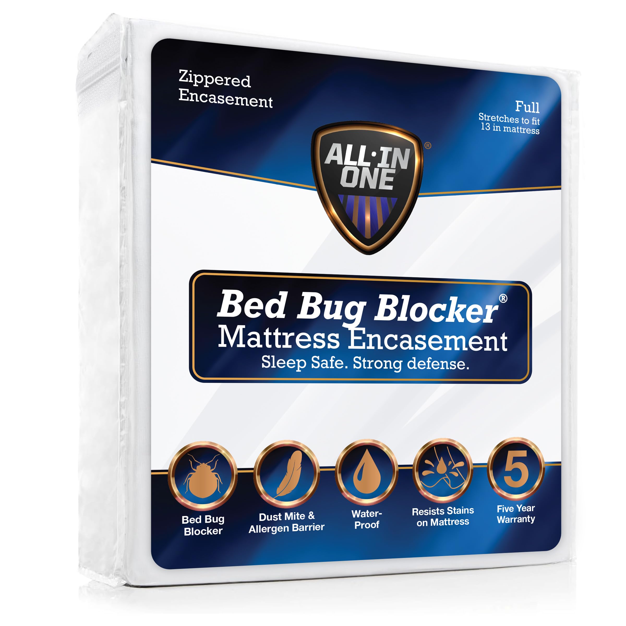 Bed Bug Blocker vista frontal de la funda Full mostrando ajuste completo y protección