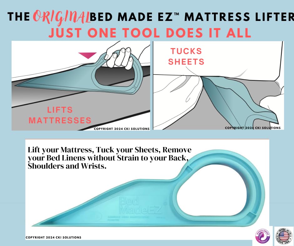 Bed MadeEZ en uso levantando colchón para cambiar sábanas fácil