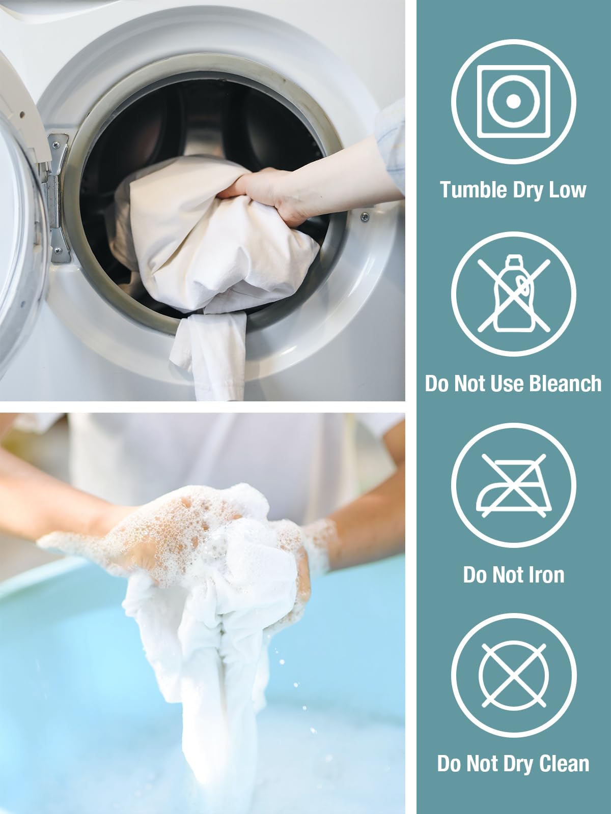Bedecor etiqueta con instrucciones de lavado que prolongan impermeabilidad