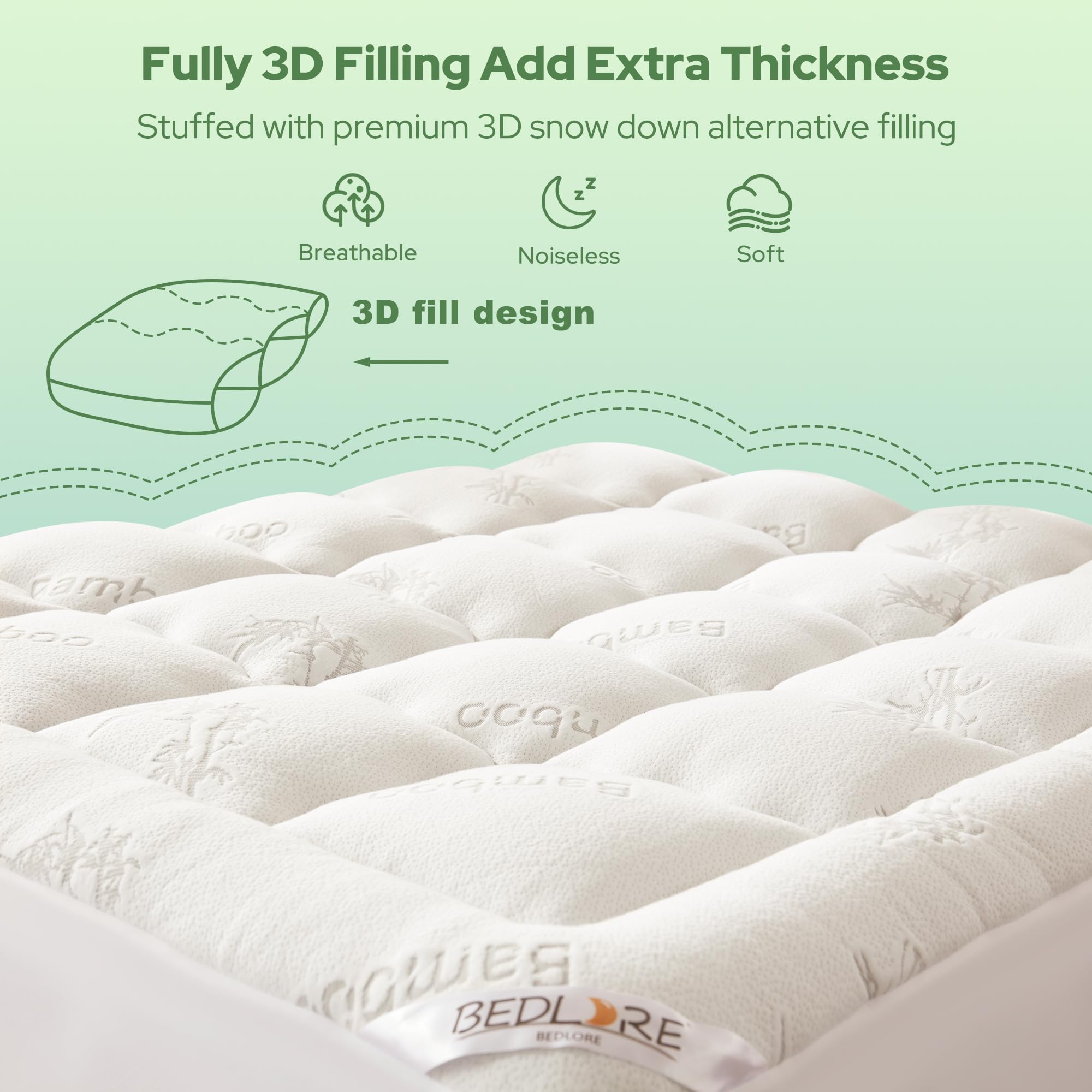 BEDLORE etiqueta con composición 40% viscosa bambú y 60% poliéster clara