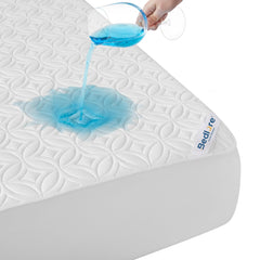 BEDLORE vista frontal del protector de colchón queen con ajuste elegante y protección