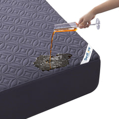 BEDLORE front view of king-size protector shows neat navy styling and protection benefits