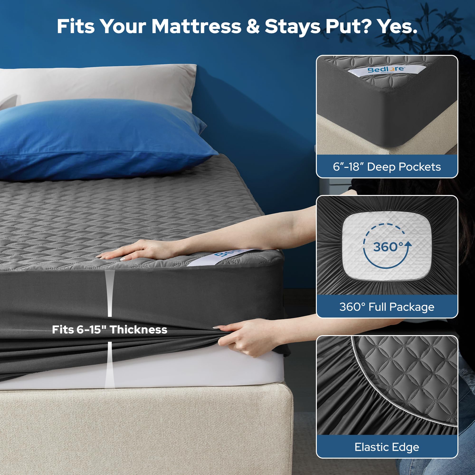 BEDLORE protector en cama con niño, seguridad contra accidentes líquidos