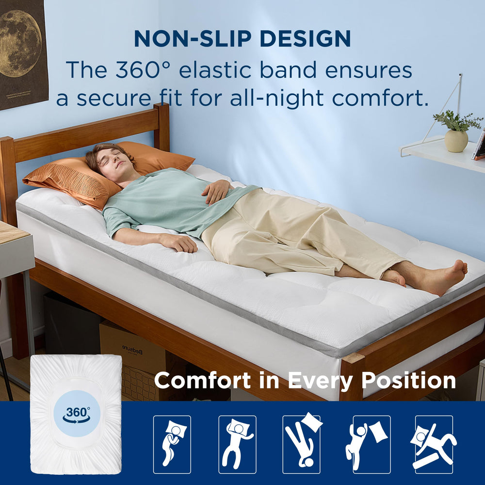 Bedsure comparación de tamaño Twin XL junto a objeto de escala, encaja perfectamente