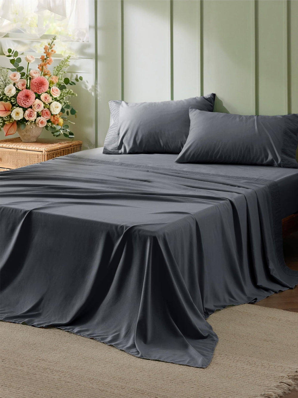 Bedsure empaque frontal California King mostrando el set completo y sus beneficios