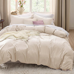 Bedsure vista frontal de la funda nórdica crema, aspecto ordenado y acogedor
