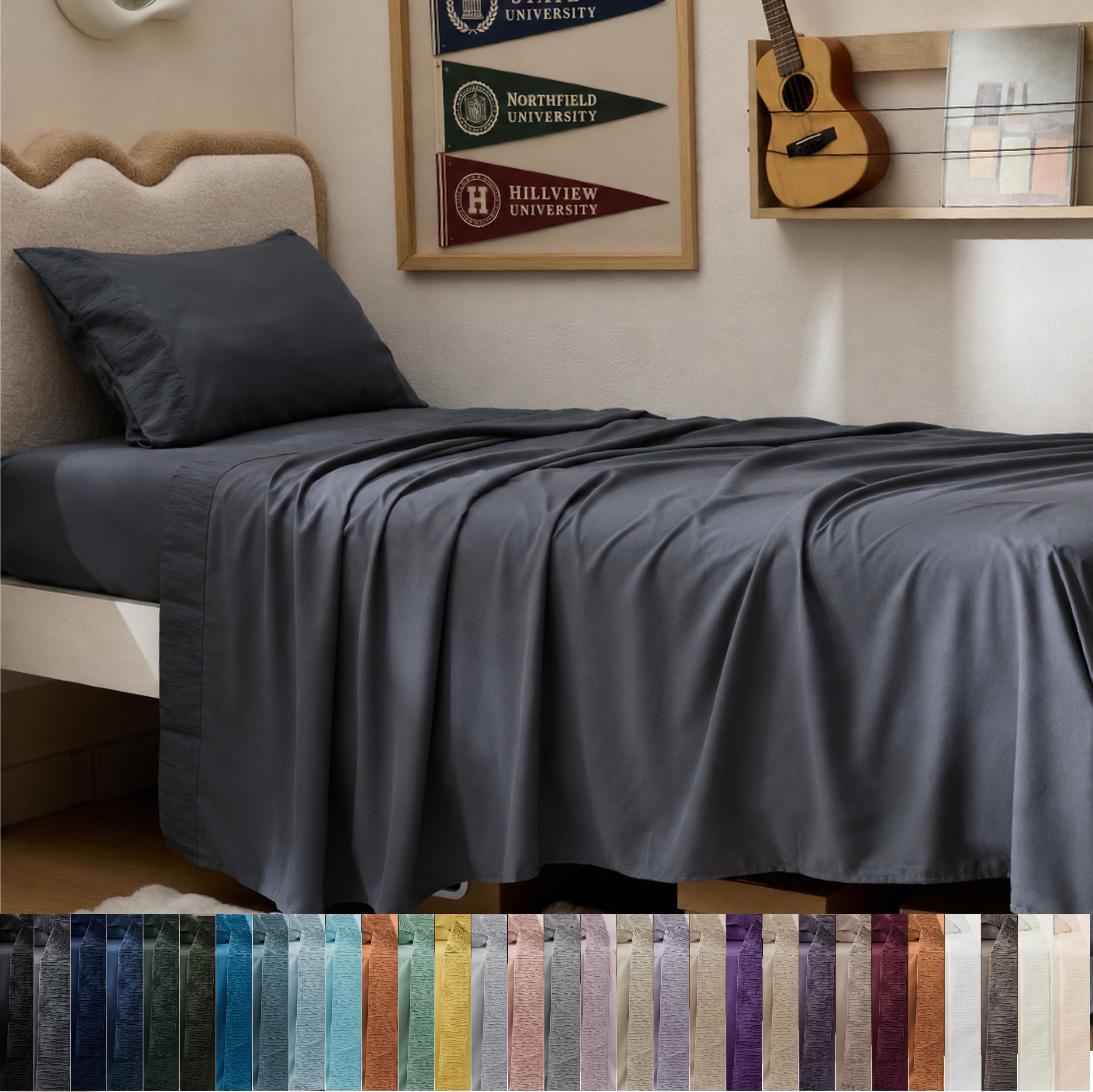 Bedsure vista frontal del paquete con sábanas Twin XL elegante y práctica
